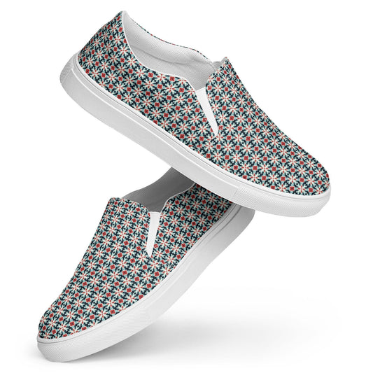 Men&#39;s Geometric All-Over Print Canvas Slip-On Shoes – Trendy & Comfortable Casual Footwear