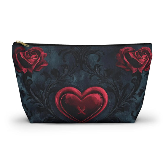 Romantic Floral Accessory Pouch, Heart Design Makeup Bag, Perfect for Gifts, Travel Organizer, Evening Out, Valentine&