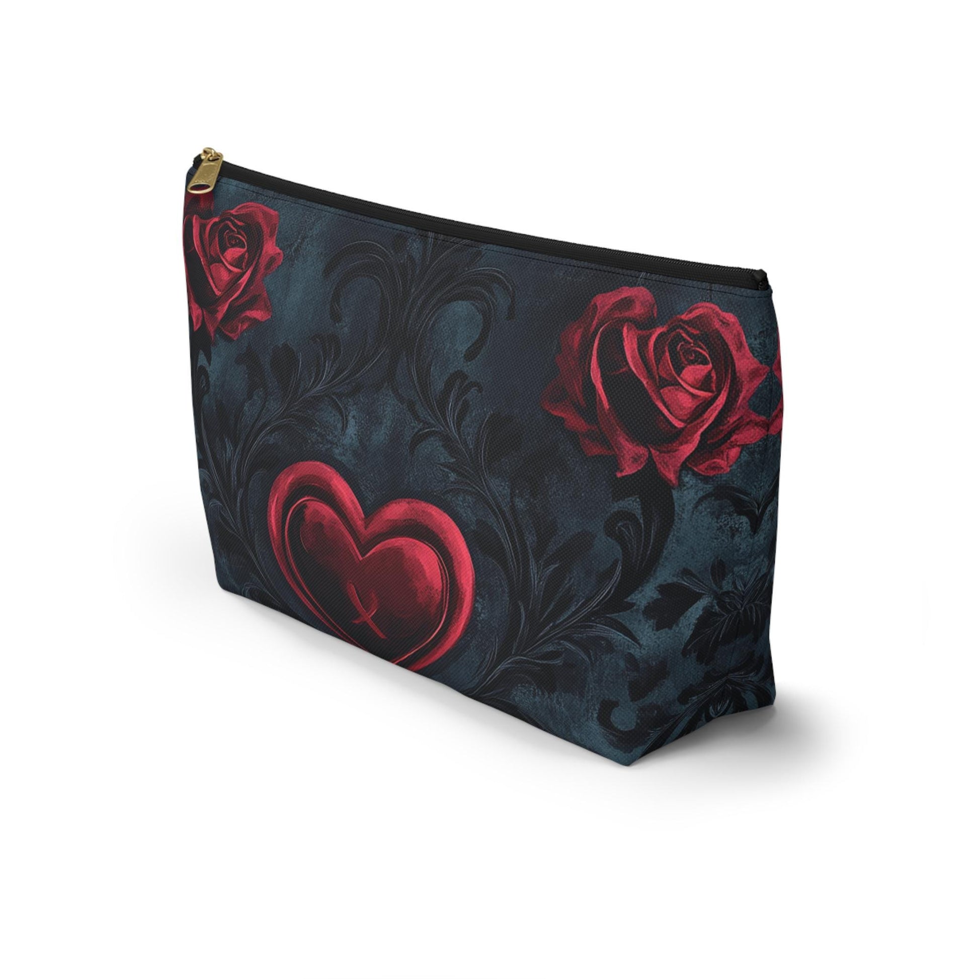 Romantic Floral Accessory Pouch, Heart Design Makeup Bag, Perfect for Gifts, Travel Organizer, Evening Out, Valentine's Day