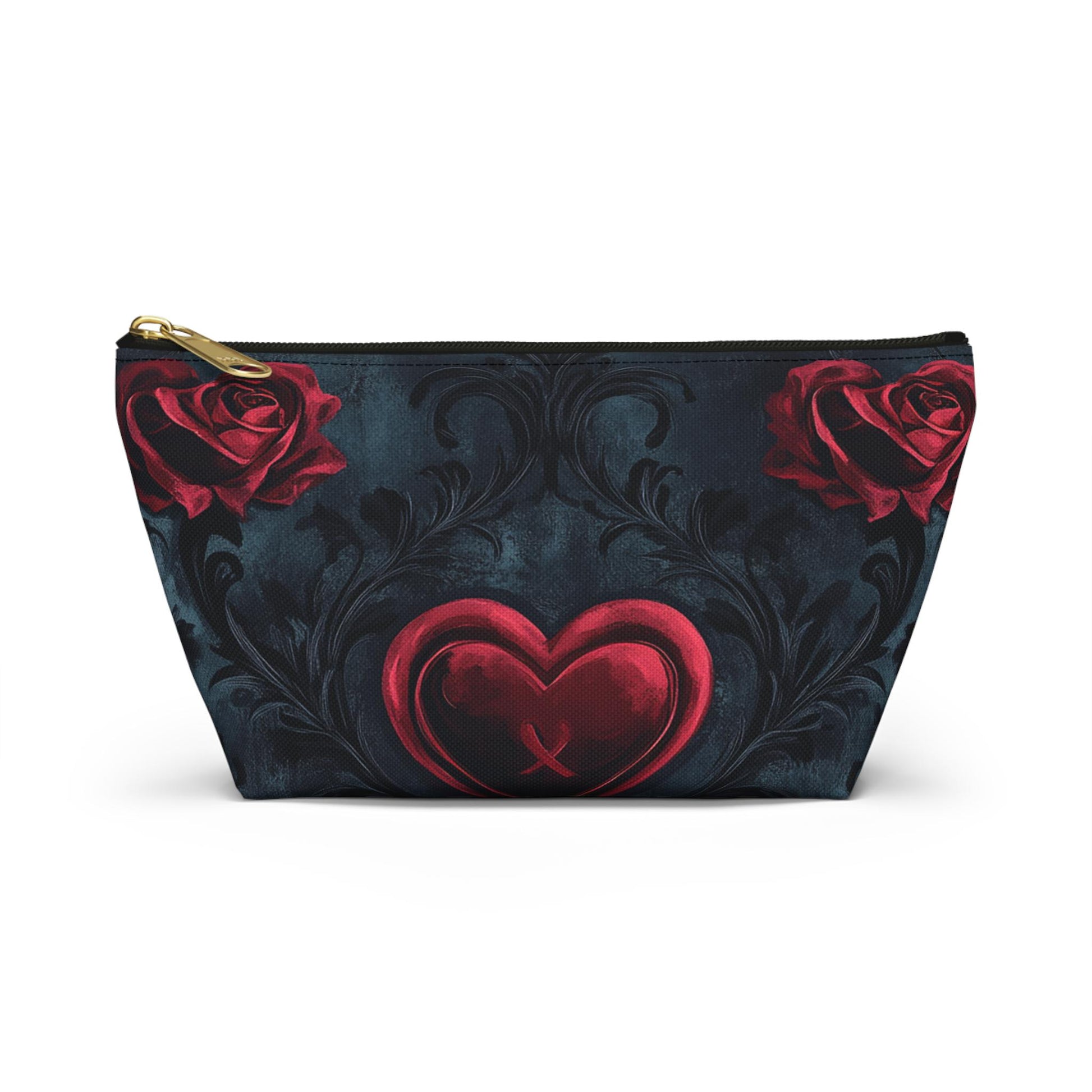 Romantic Floral Accessory Pouch, Heart Design Makeup Bag, Perfect for Gifts, Travel Organizer, Evening Out, Valentine's Day