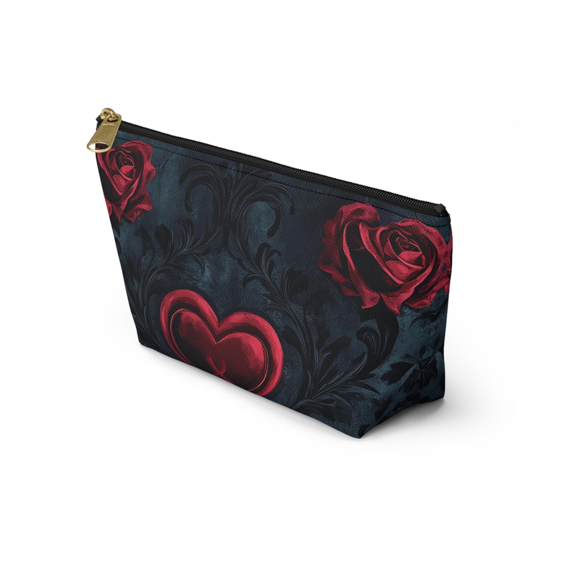 Romantic Floral Accessory Pouch, Heart Design Makeup Bag, Perfect for Gifts, Travel Organizer, Evening Out, Valentine's Day