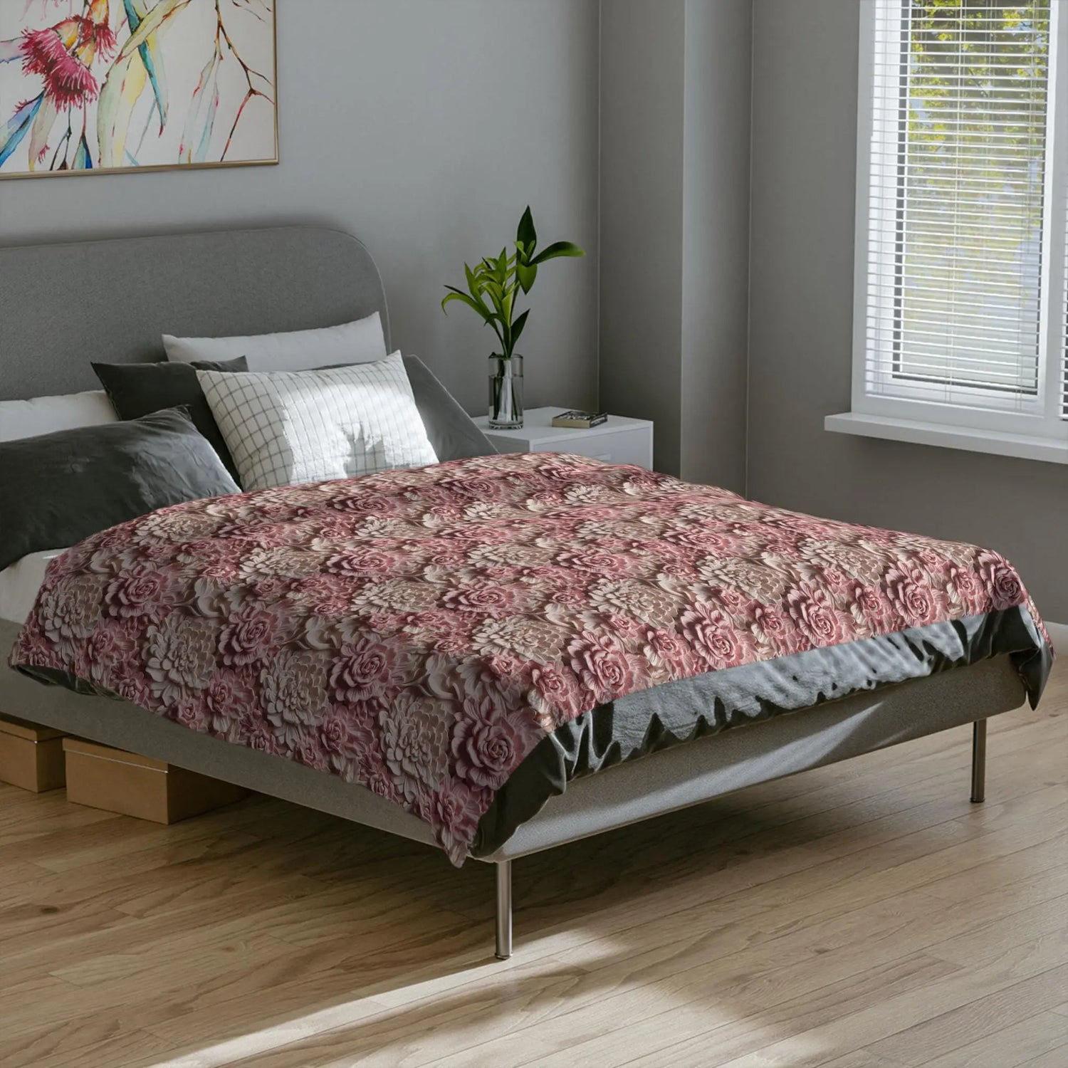 Floral Embossed Velveteen Microfiber Blanket, Cozy Throw, Soft Bed Cover, Home Decor, Gift for Her, Wedding, Birthday