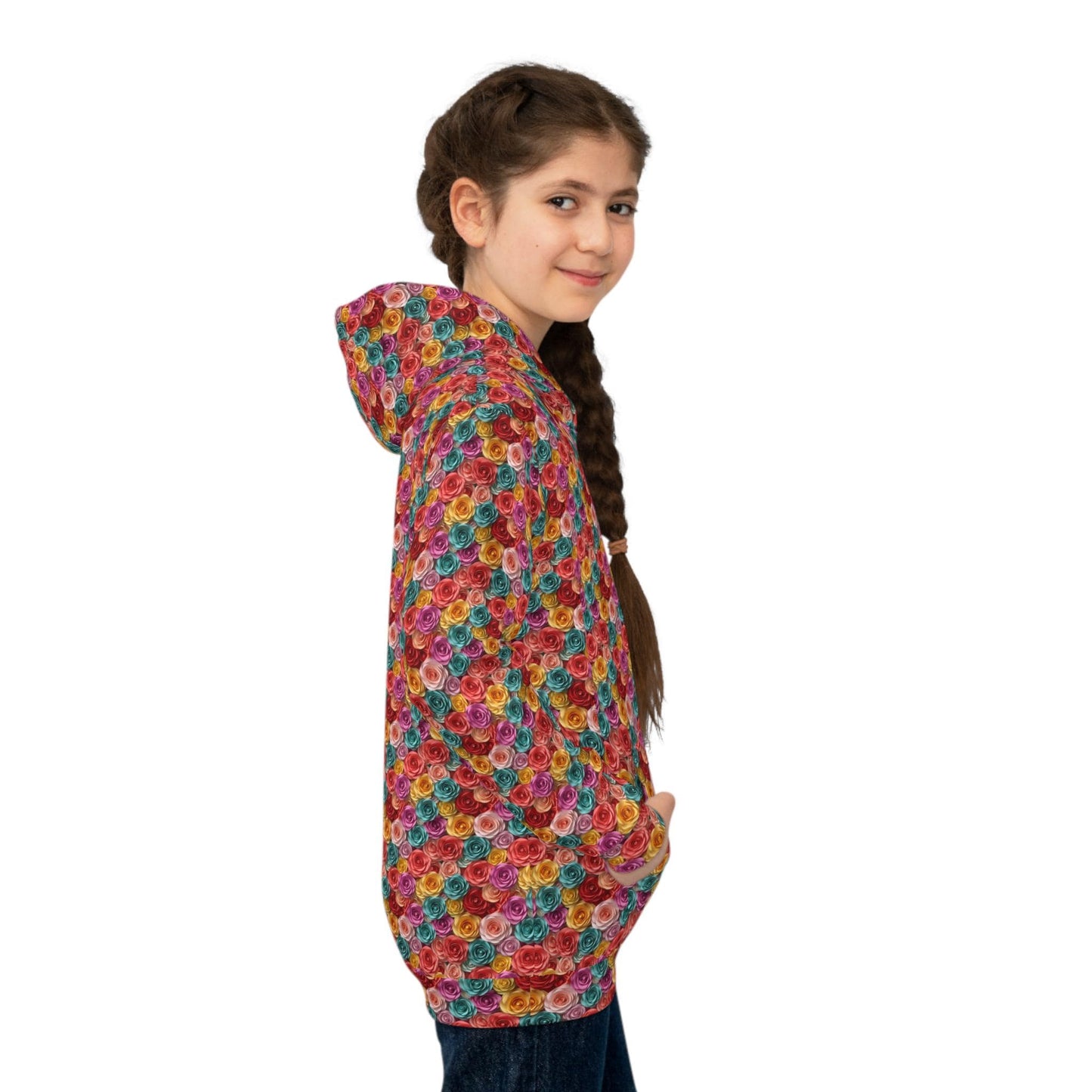 Colorful Floral Children Hoodie, Unique Kids Gift, Fun Rainy Day Wear, Cozy Playtime Apparel, Birthday or Holiday Present for Girl