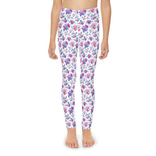 Floral Youth Full-Length Leggings, Stylish Girls Leggings, Comfortable Activewear, Trendy Spring Outfit, Gift for Young Girls