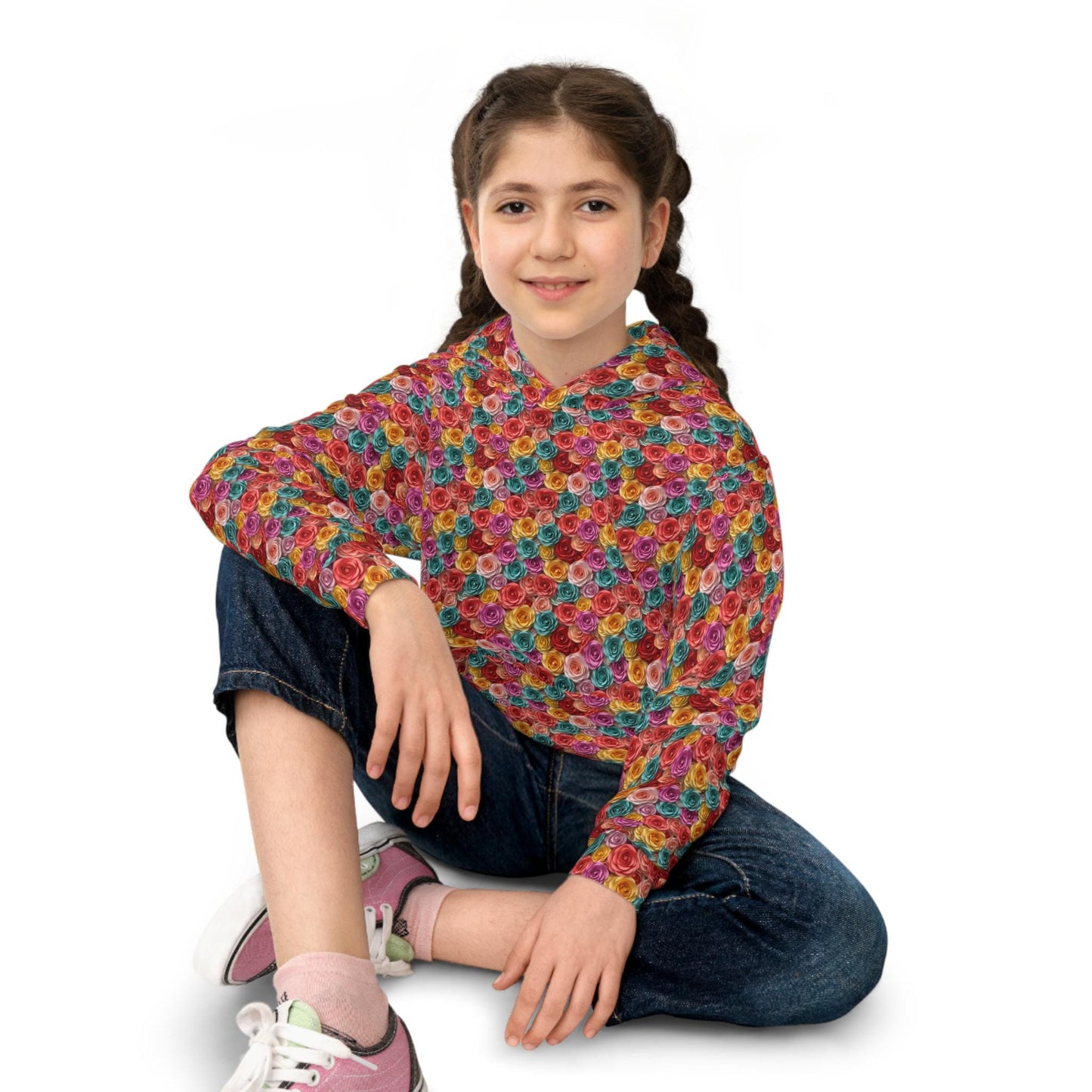 Colorful Floral Children Hoodie, Unique Kids Gift, Fun Rainy Day Wear, Cozy Playtime Apparel, Birthday or Holiday Present for Girl
