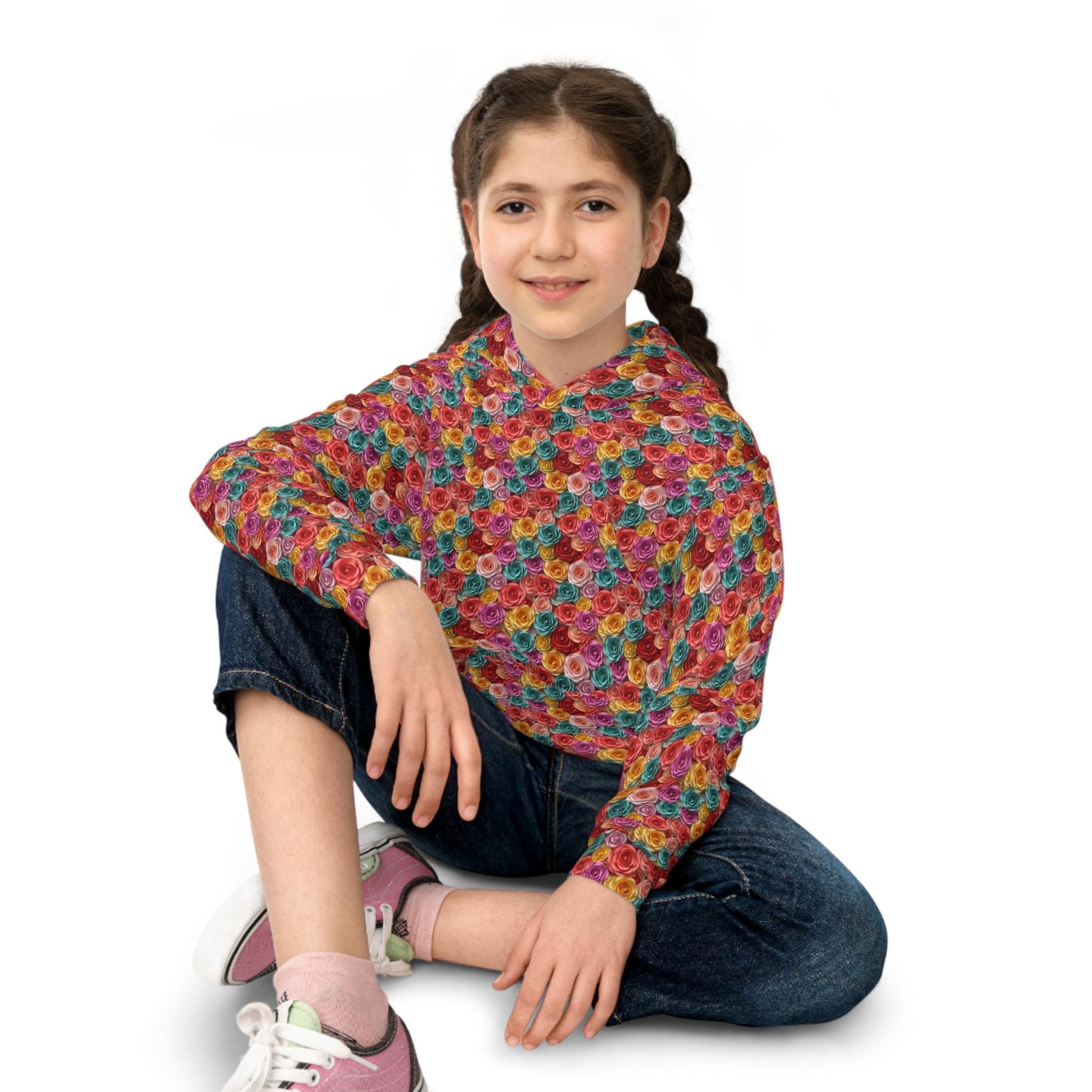 Colorful Floral Children Hoodie, Unique Kids Gift, Fun Rainy Day Wear, Cozy Playtime Apparel, Birthday or Holiday Present for Girl