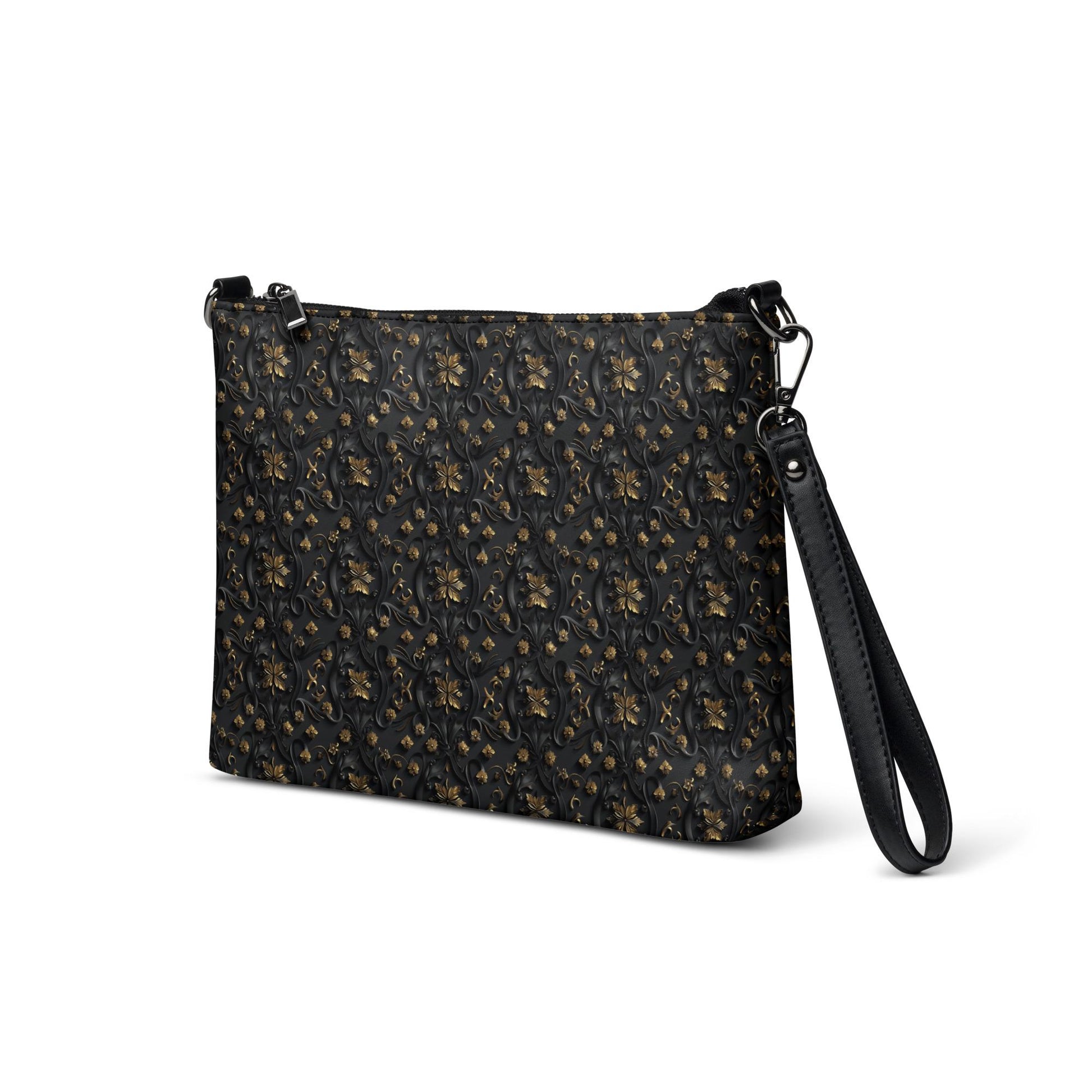 Elegant 3D Black & Gold Crossbody Bag | Sophisticated Embossed Design | Luxury Fashion Accessory | Stylish Functional