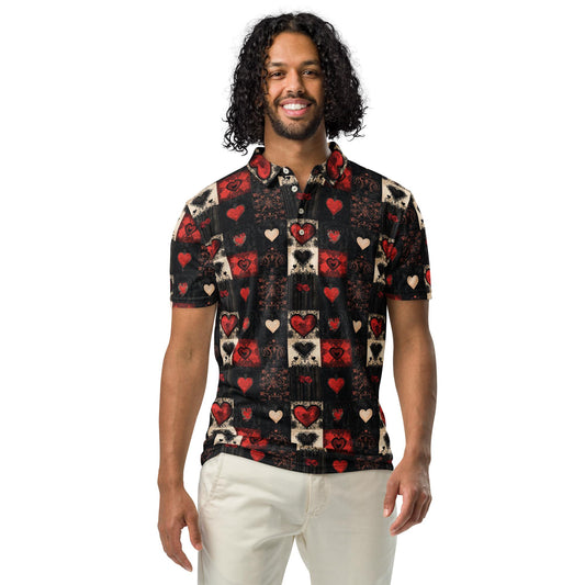 Men&#39;s Slim Fit Valentine&#39;s Day Polo | Stylish Love Heart Design | Perfect Gift for Him | Trendy Casual Shirt | Unique Valentine&#39;s Gift Idea