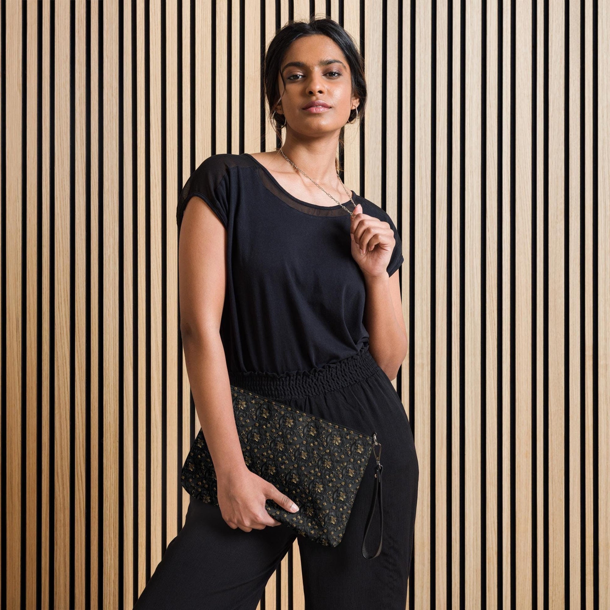 Elegant 3D Black & Gold Crossbody Bag | Sophisticated Embossed Design | Luxury Fashion Accessory | Stylish Functional