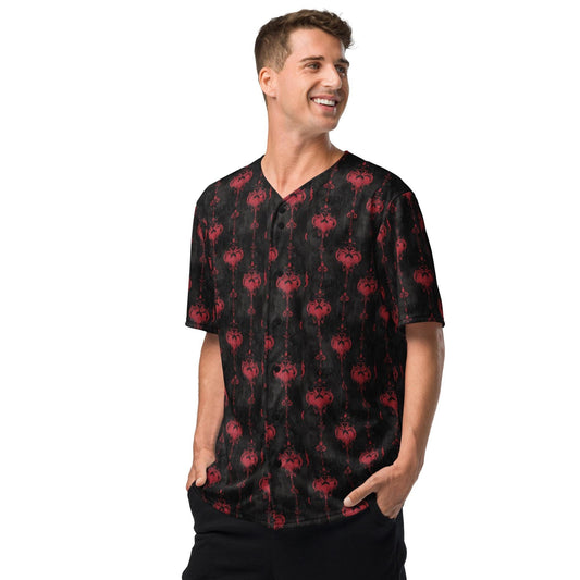 Men&#39;s Gothic Heart Baseball Jersey | Unique Recycled Design | Edgy Fashion Statement | Eco-Friendly & Stylish | Perfect Gift for Him