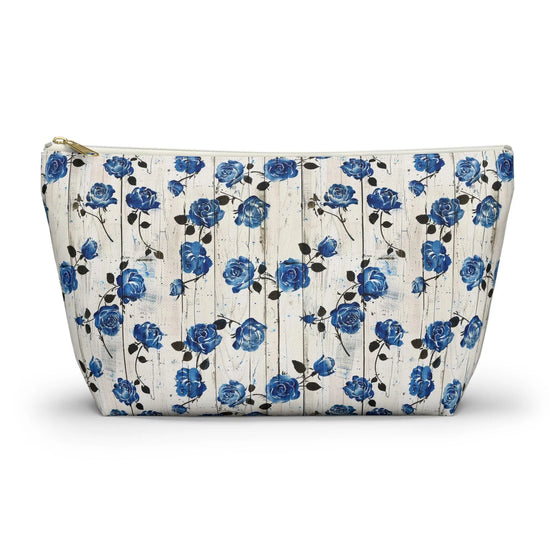 Floral Accessory Pouch, Blue Rose Pattern Design Cosmetic Travel Bag The Aurora Touch