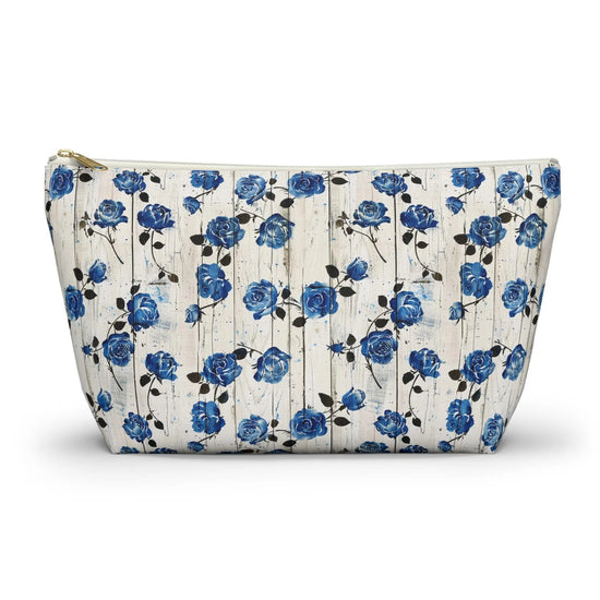 Floral Accessory Pouch, Blue Rose Makeup Bag, Cosmetic Case, Travel Organizer, Gift for Her, Stylish Toiletry Storage