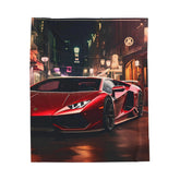 Velveteen Plush Blanket, Red Lamborghini soft fleece bed couch covering stylish modern exotic fast car room Teen dorm design decor The Aurora Touch
