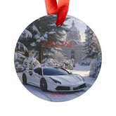 Personalized Acrylic Ornament with Ribbon, Custom Car Decoration, Holiday Keepsake, Unique Gift for Car Lovers, 2024 Memories, White Ferrari The Aurora Touch