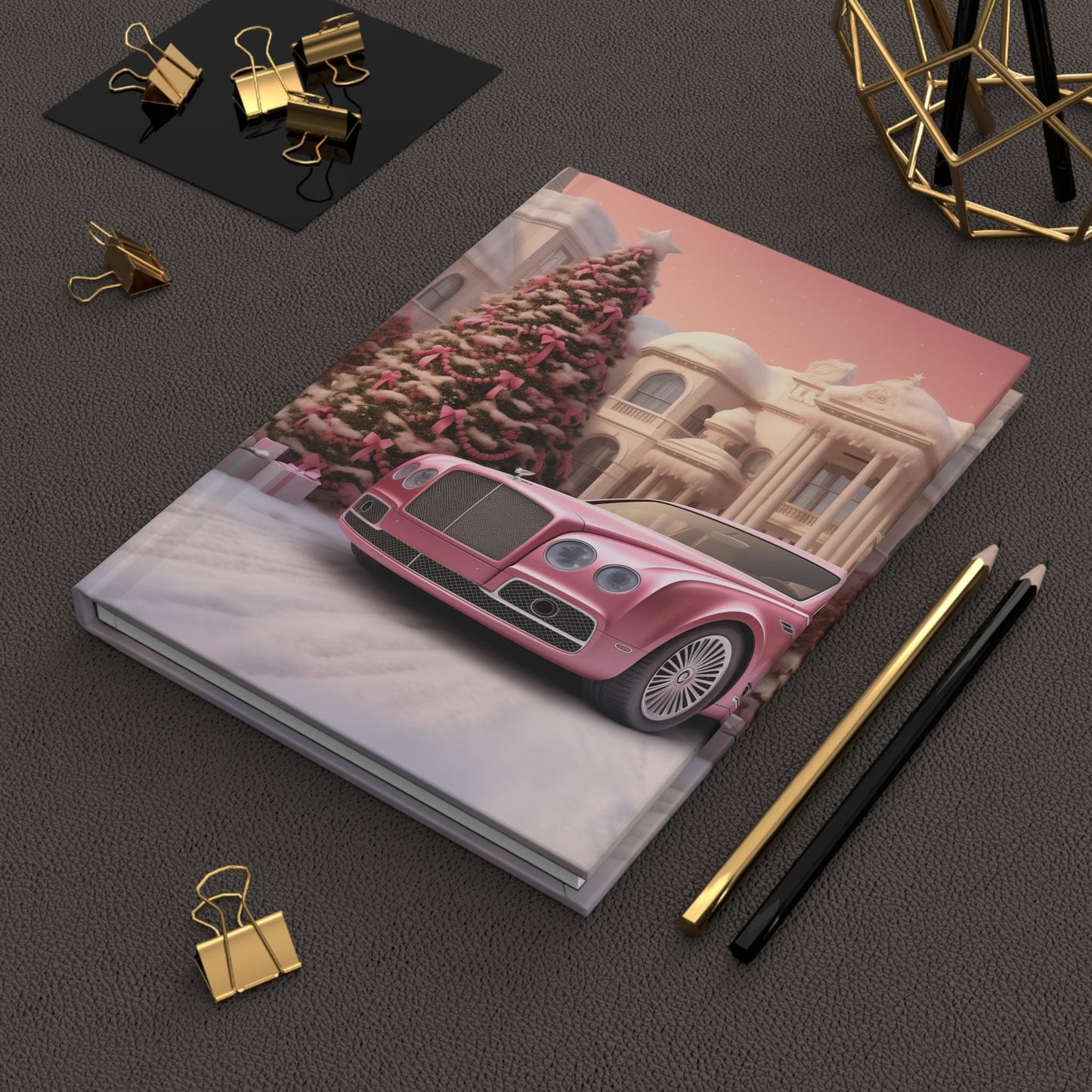 Fancy Xmas Hardcover Journal Matte - Student Notebook, Daily Dairy, Appointment Book, Pink Bentley, Xmas Gift