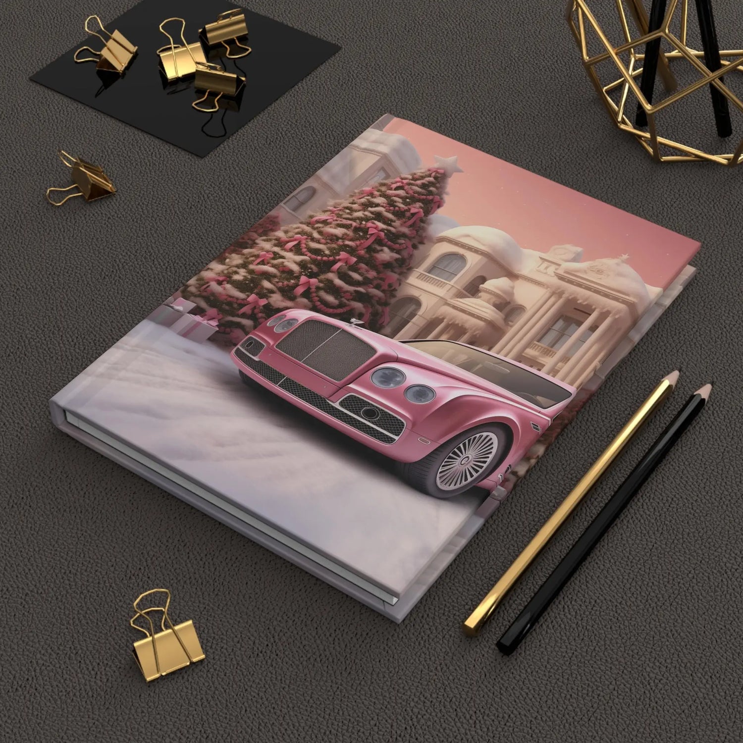 Fancy Xmas Hardcover Journal Matte - Student Notebook, Daily Dairy, Appointment Book, Pink Bentley, Xmas Gift The Aurora Touch