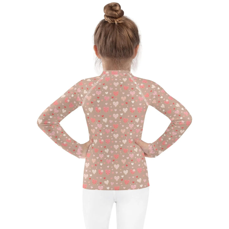 Valentine’s Heart Design Rash Guard for Girls – Stylish & Comfy Swimwear – Perfect for Valentine&
