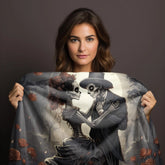 Velveteen Blanket - Day of the Dead Skeleton Couple Halloween Novelty Soft Black Blanket, Dia de los Muertos Decor, Halloween Bed Throw,