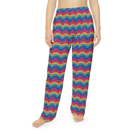 Vibrant Rainbow Wave Women's Pajama Pants, Cozy Loungewear, Comfortable Sleepwear, Colorful Gift Idea, Relaxing Home Style