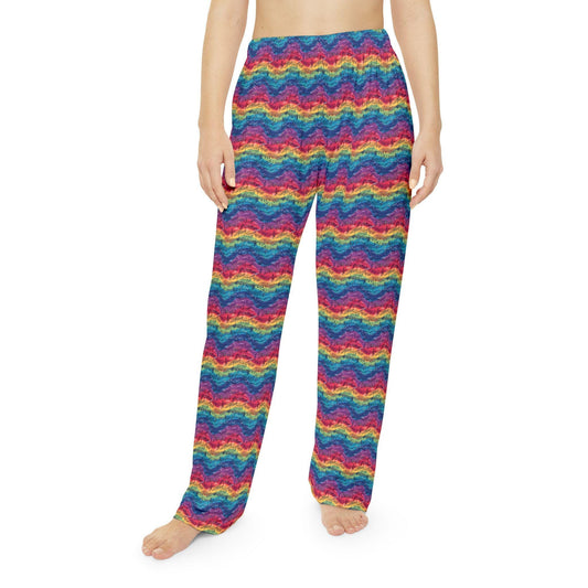 Vibrant Rainbow Wave Women&#39;s Pajama Pants, Cozy Loungewear, Comfortable Sleepwear, Colorful Gift Idea, Relaxing Home Style, Music Notes