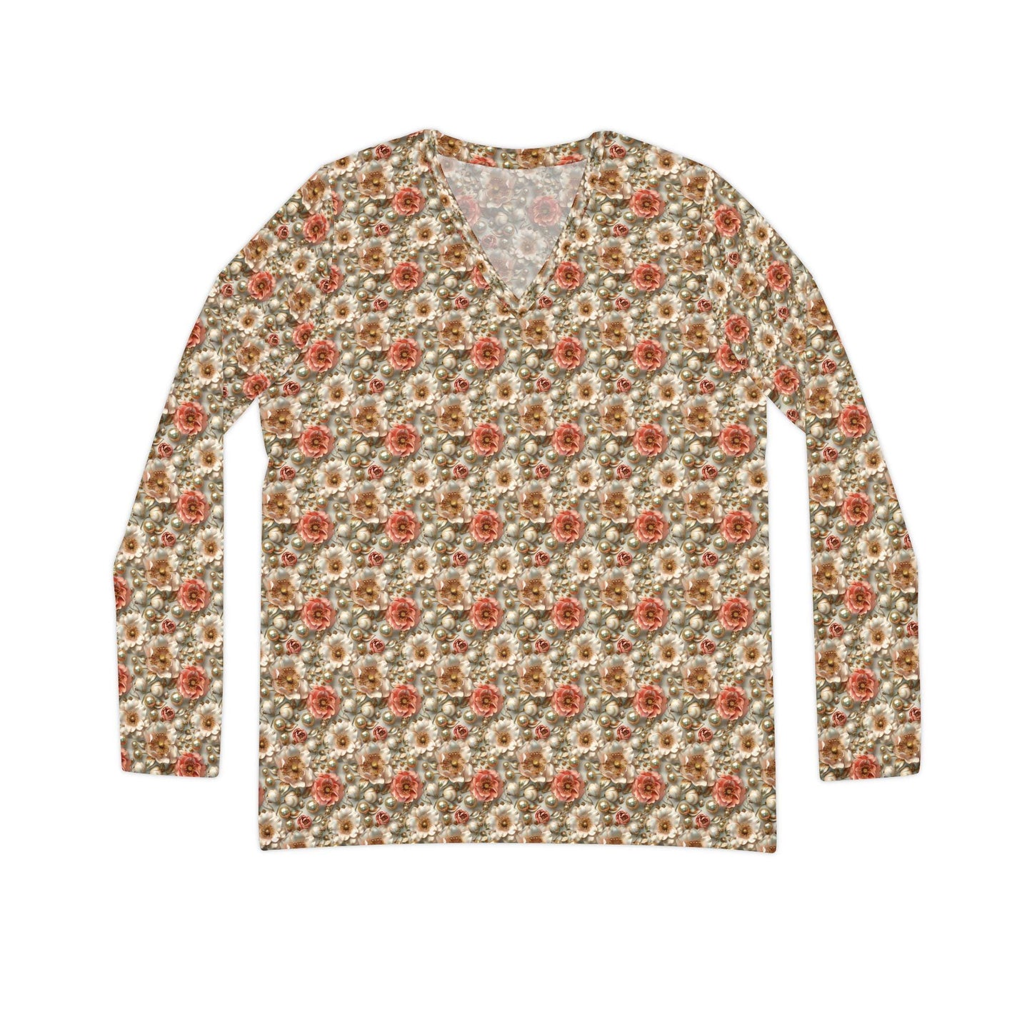 Floral Women's Long Sleeve V-Neck Shirt, Boho Top, Cozy Fashion, Gift for Her, Spring Style, Everyday Wear