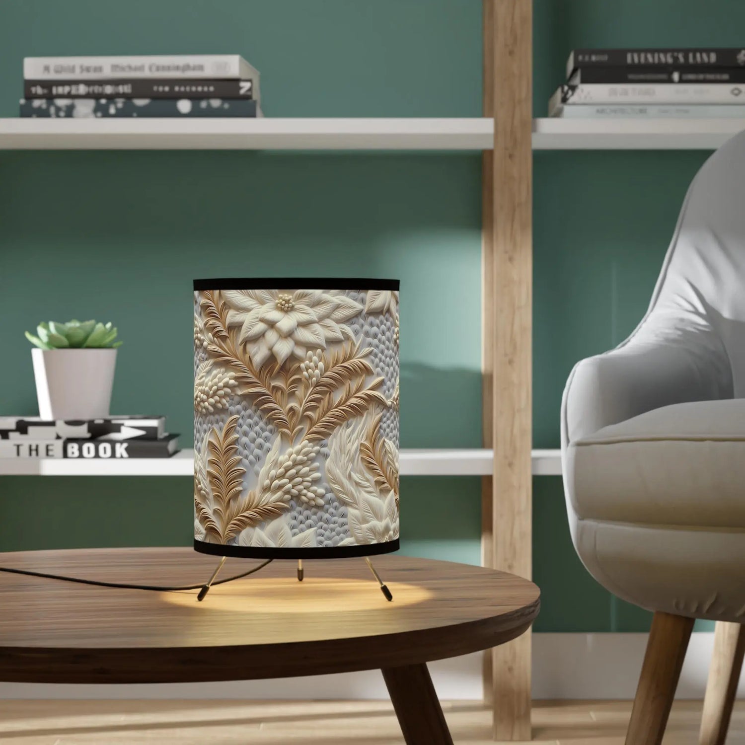 Elegant Tripod Lamp with Floral High-Res Printed Shade, Modern Home Decor, Boho Style Lighting, Unique Gift Idea, Living Room Accent, The Aurora Touch