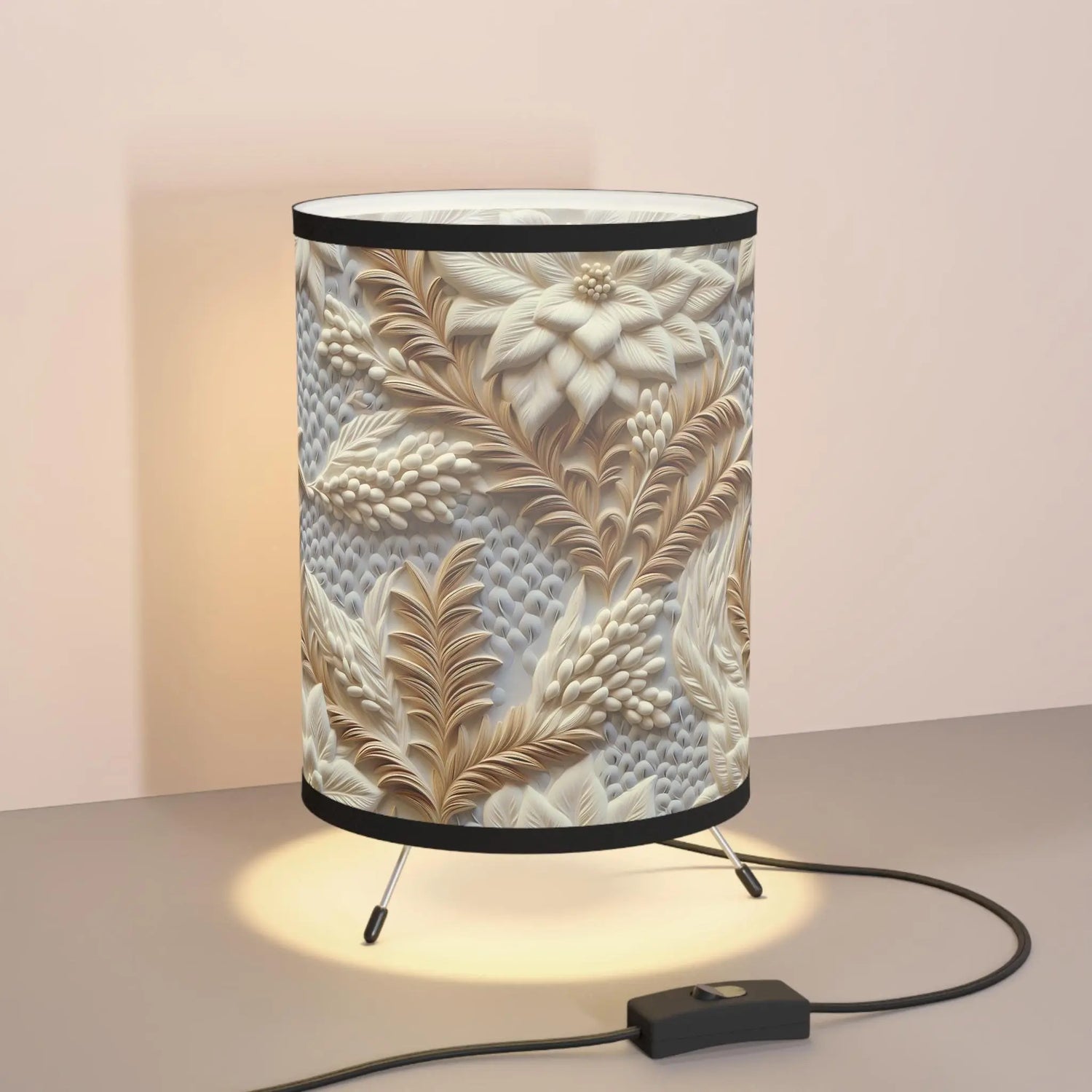 Elegant Tripod Lamp with Floral High-Res Printed Shade, Modern Home Decor, Boho Style Lighting, Unique Gift Idea, Living Room Accent, The Aurora Touch