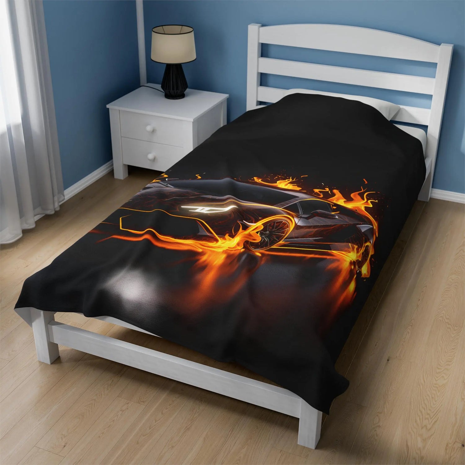 Plush Blanket, Race Car Portrait, Exotic Car Art, Stylish, Young Teen Gift, Teen Bedroom Decor, Black Lamborghini
