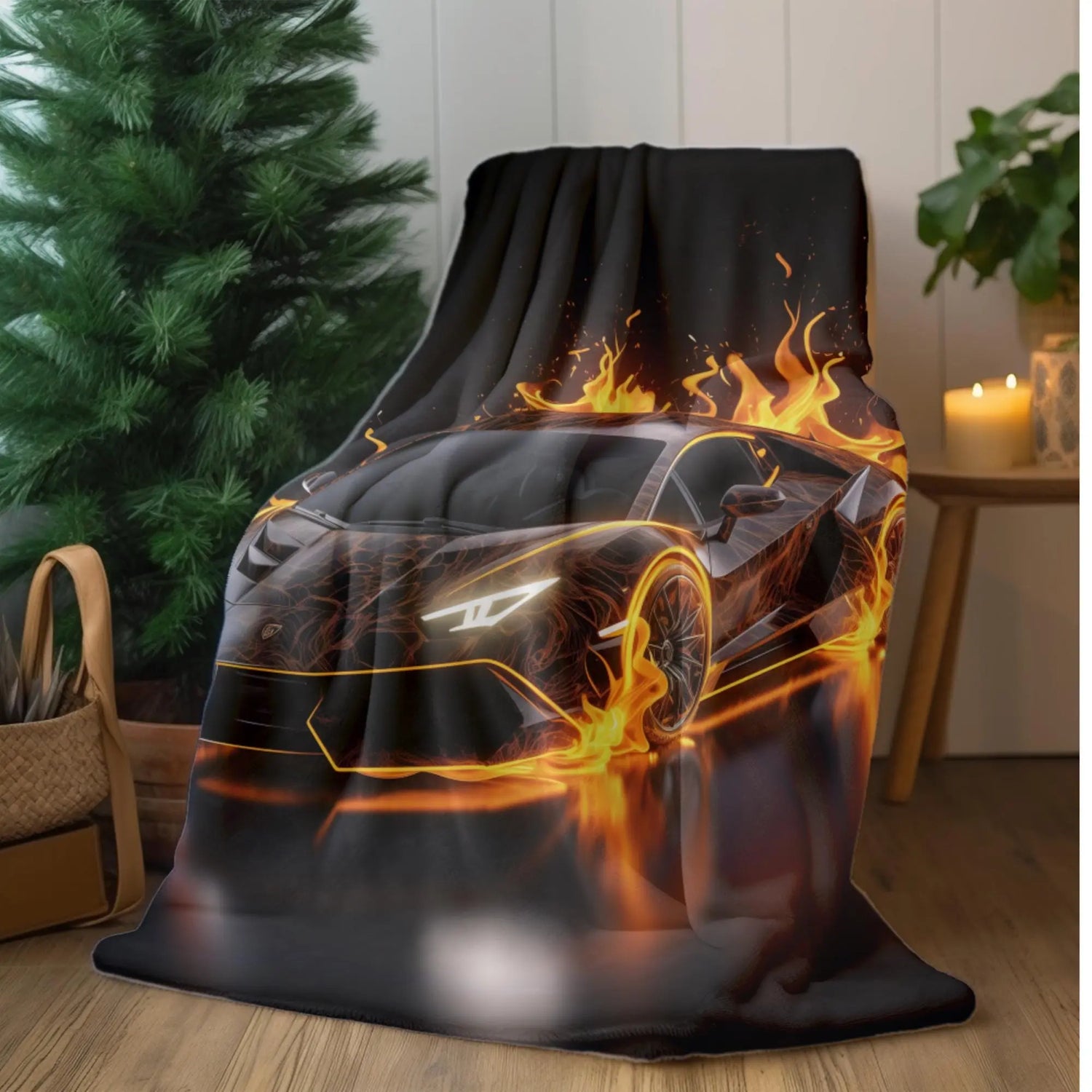 Plush Blanket, Race Car Portrait, Exotic Car Art, Stylish, Young Teen Gift, Teen Bedroom Decor, Black Lamborghini