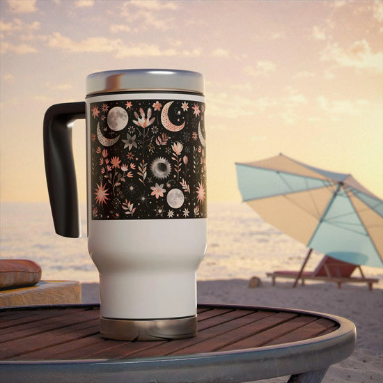 Celestial Floral Travel Mug, Beautiful Insulated Coffee Cup with Handle, Perfect for Gifts, Camping, Road Trips and Daily Use, 14oz The Aurora Touch