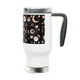 Celestial Floral Travel Mug, Beautiful Insulated Coffee Cup with Handle, Perfect for Gifts, Camping, Road Trips and Daily Use, 14oz The Aurora Touch