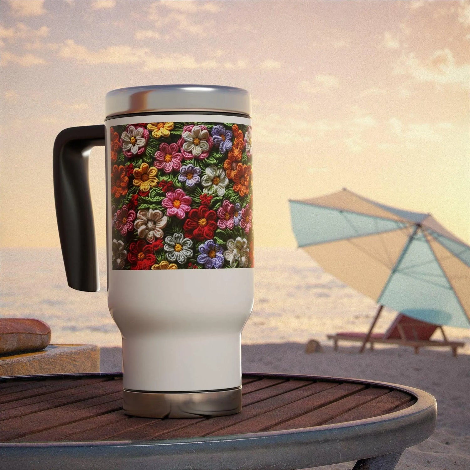 Vibrant Floral Stainless Steel Travel Mug, Perfect for Coffee Lovers, On-the-Go Drinkware, Eco-Friendly Gift Ideas, Travel Accessory The Aurora Touch