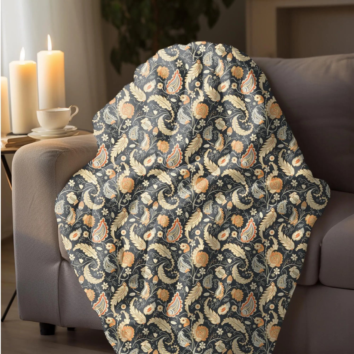 Bohemian Paisley Velveteen Plush Blanket, Cozy Throw for Home Decor, Stylish Gift, Bedroom Accent, Perfect for All Seasons The Aurora Touch