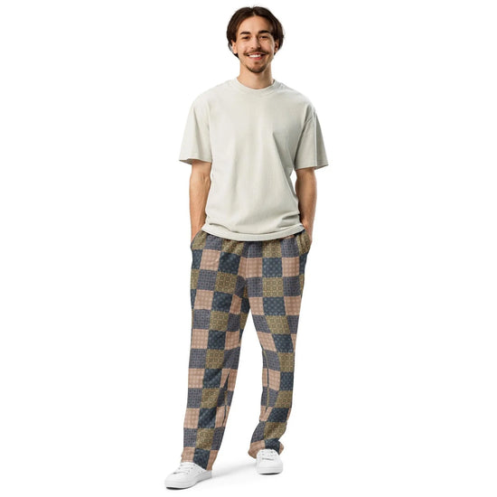 Men’s Geometric Checker Pattern Wide Leg Pants – Trendy Retro Style, Comfortable Loose Fit, Modern Fashion Statement, Streetwear Chic