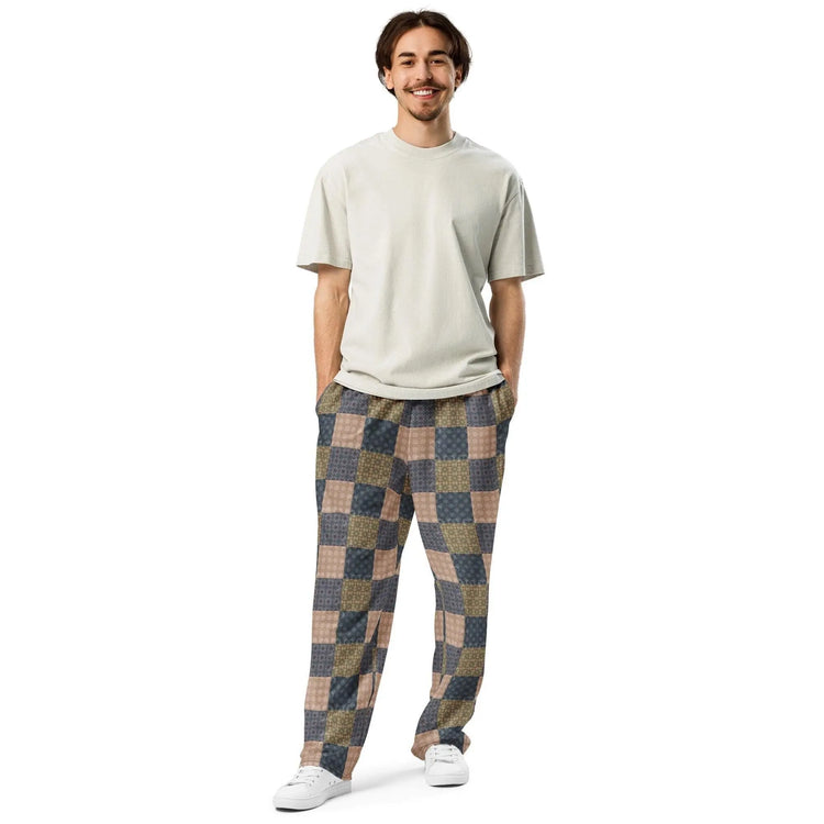 Men’s Geometric Checker Pattern Wide Leg Pants – Trendy Retro Style, Comfortable Loose Fit, Modern Fashion Statement, Streetwear Chic