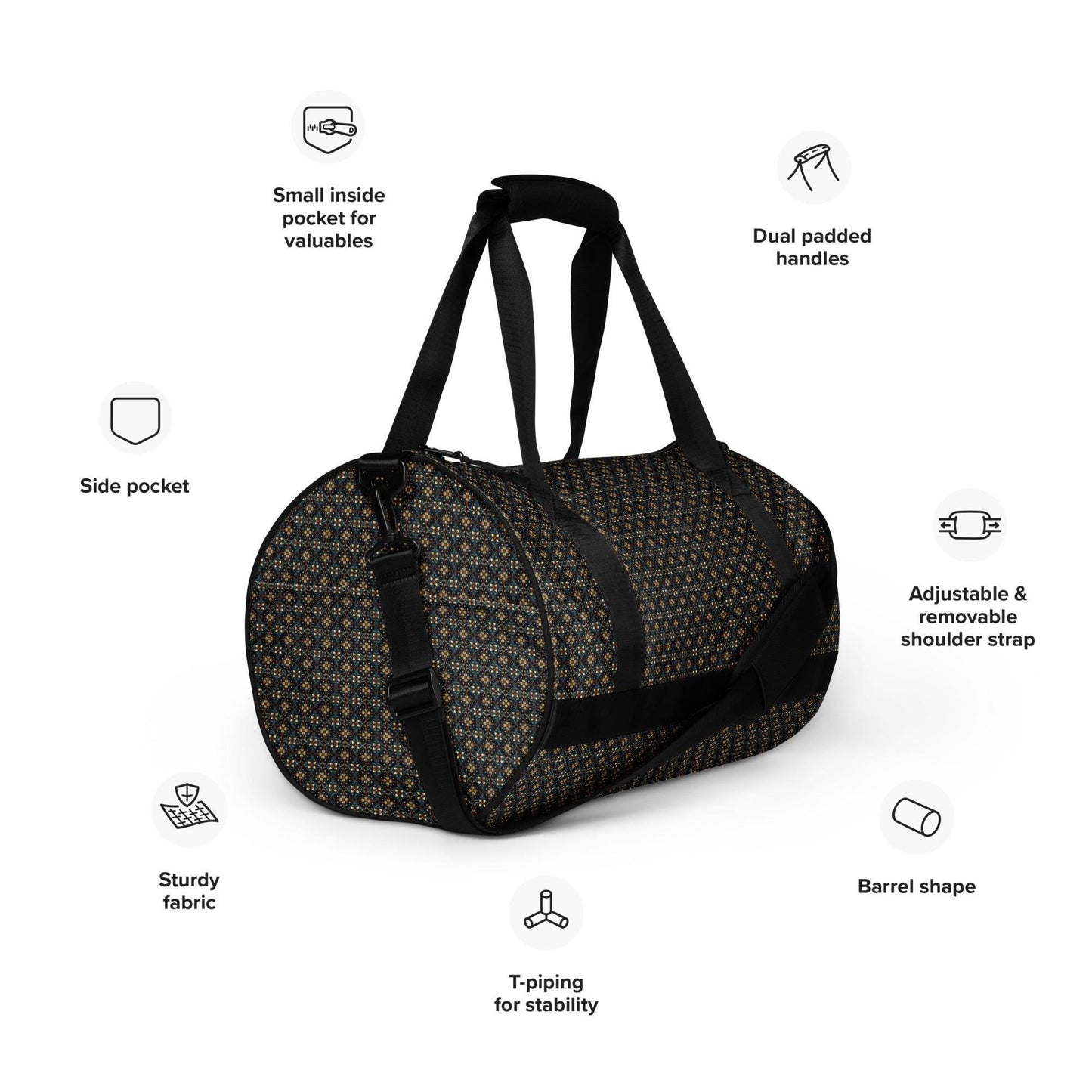 Stylish Geometric All-Over Print Gym Bag | Trendy Sports & Fitness Tote | Durable, Spacious Fashionable Workout Bag | Perfect for Athletes