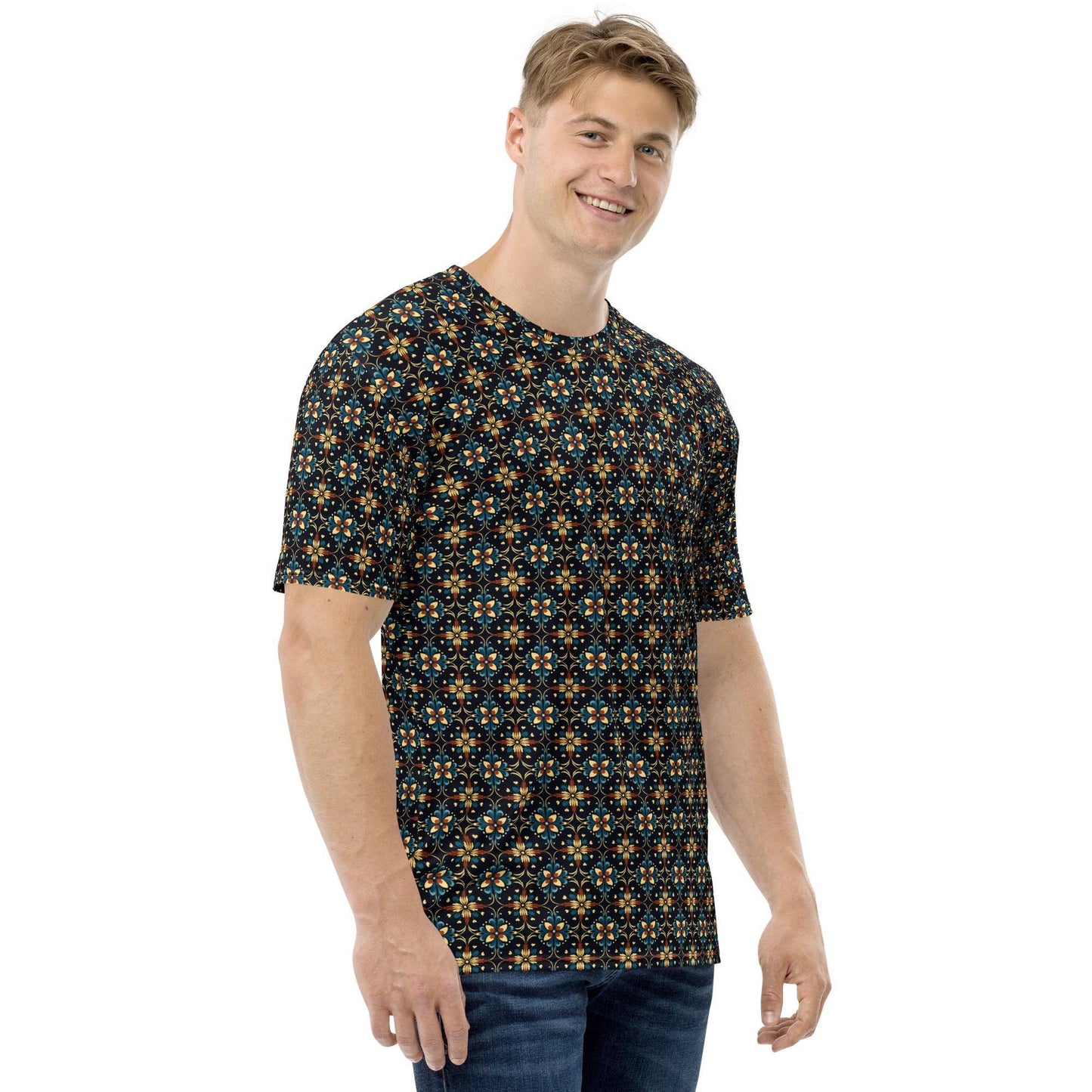 Stylish Geometric All-Over Print Men's T-shirt | Trendy Modern Design | Comfortable & Fashionable Casual Tee | Unique Graphic Shirt