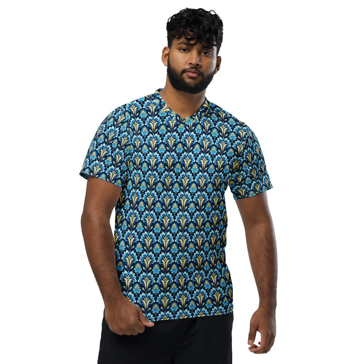 Bright Colorful Recycled Men’s Sports Jersey | Stylish, Eco-Friendly Activewear | Trendy Athletic Shirt | Comfortable, Fashion Sportswear The Aurora Touch