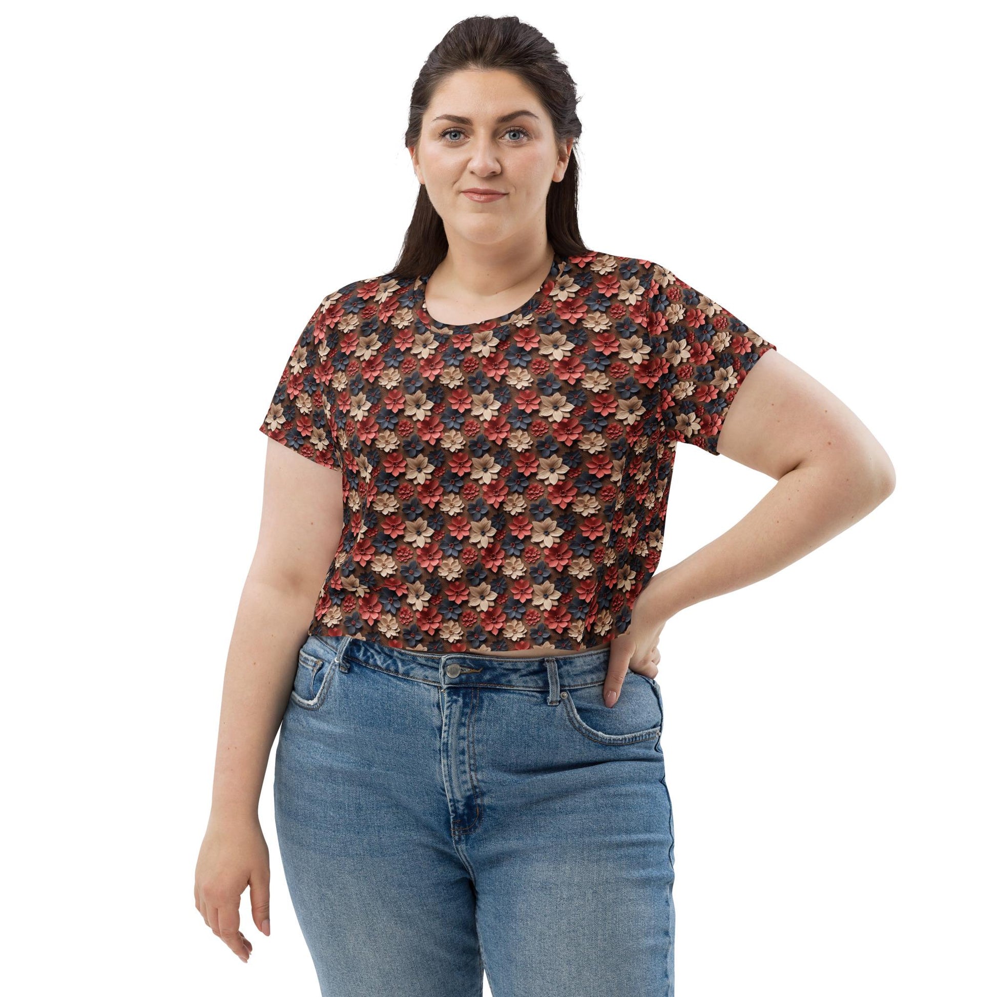 Women&#39;s Floral Print Crop Tee - Stylish & Cute Casual Shirt, Trendy Summer Top, Perfect for Everyday Wear or a Casual Outing