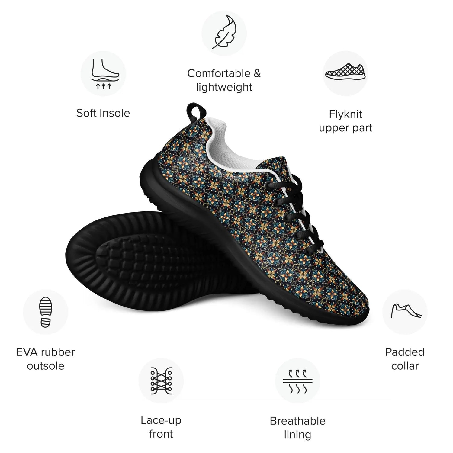 Geometric All-Over Pattern Men’s Athletic Shoes – Trendy, Comfortable, Stylish Casual Sneakers for Everyday Wear & Sports