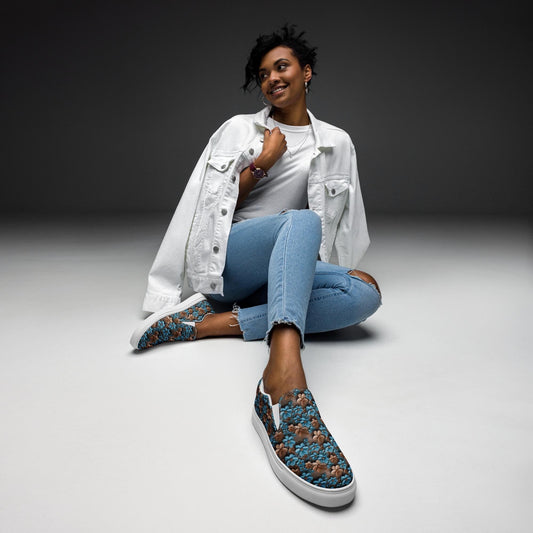 Pretty Women’s All-Over Print 3D Floral Slip-On Canvas Shoes – Stylish, Comfortable & Versatile Sneakers for Everyday Wear