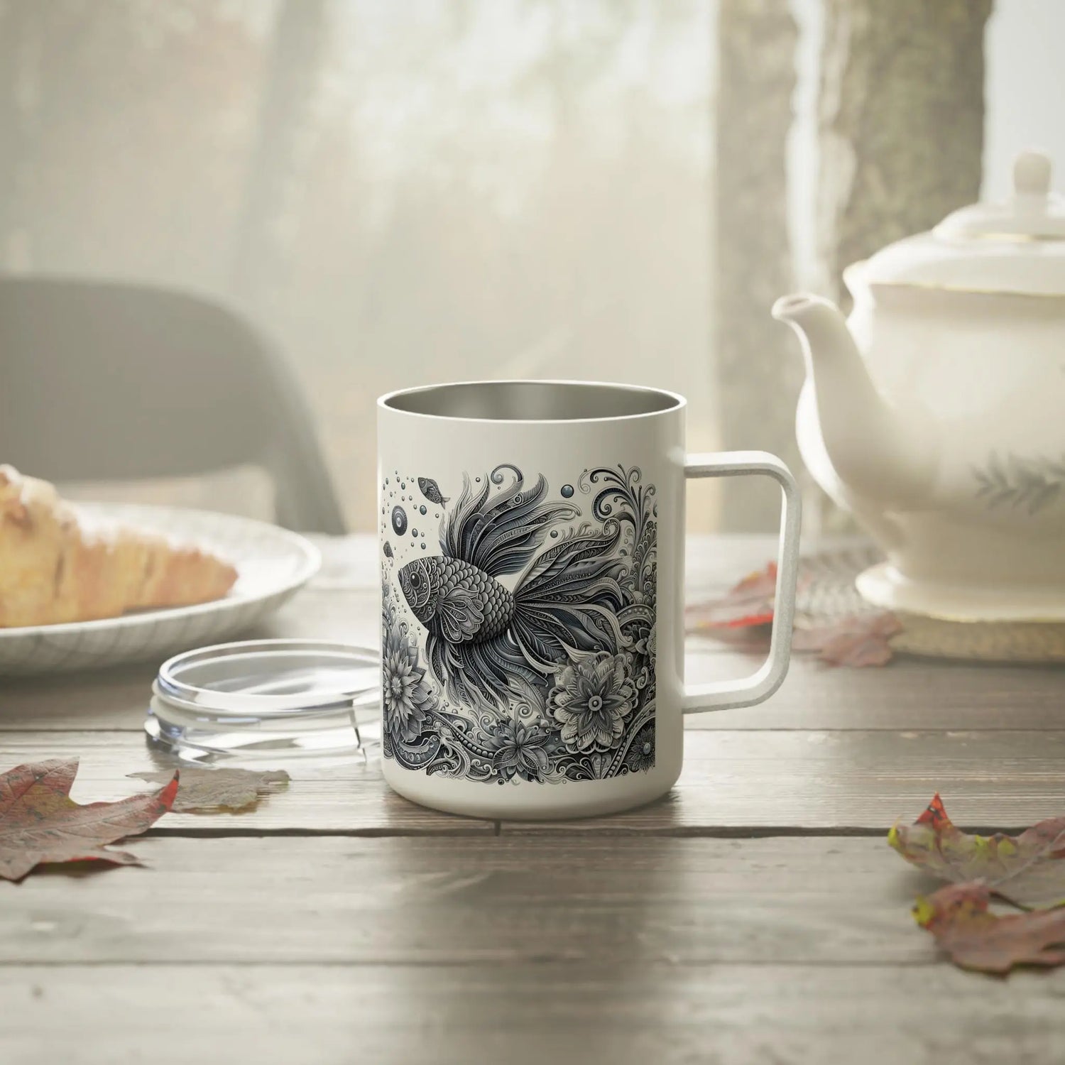 Elegant Insulated Coffee Mug, 10oz | Bohemian Floral Design for Home, Office or Travel, Perfect Gift for Coffee Lovers, Nature Enthusiasts