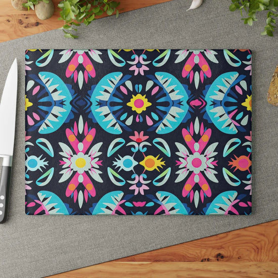 Vibrant Floral Glass Cutting Board for Kitchen, Colorful Chopping Board, Kitchen Decor, Gift for Her, Floral Kitchenware