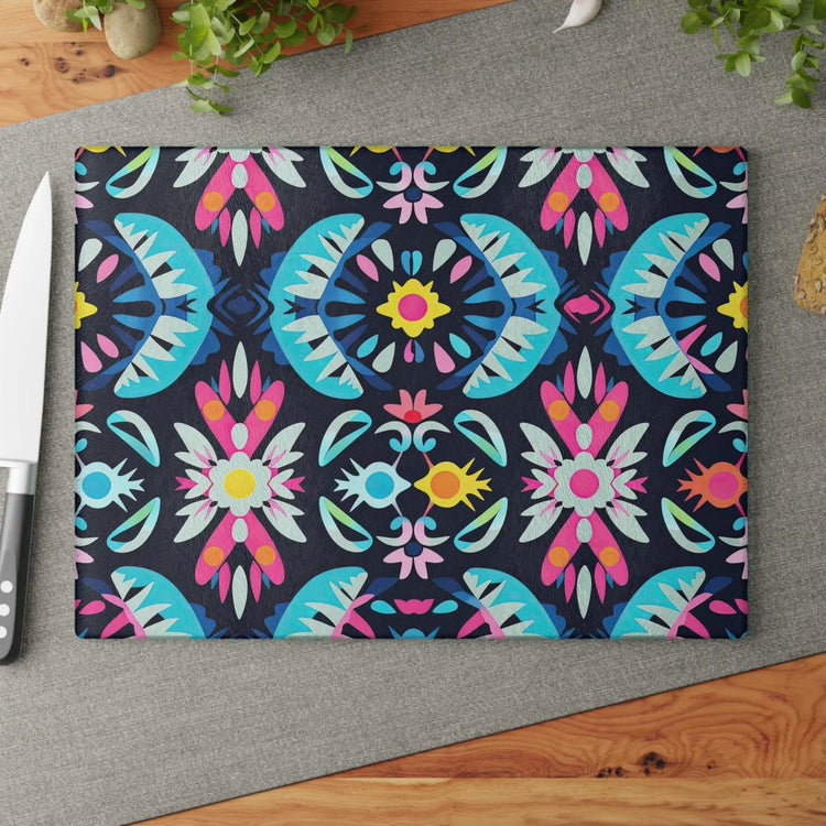 Vibrant Floral Glass Cutting Board for Kitchen, Colorful Chopping Board, Kitchen Decor, Gift for Her, Floral Kitchenware