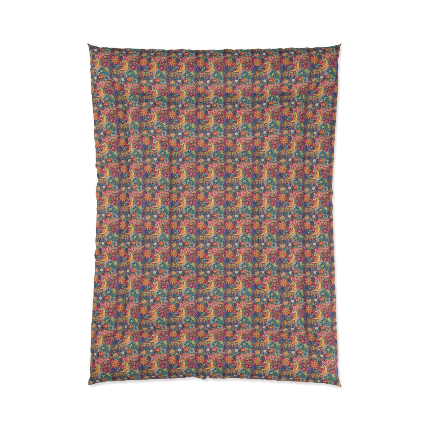 Vibrant Floral Comforter, Cozy Bedroom Blanket, Boho Bedding, Colorful Quilt, Perfect for Spring Decor, Great for Gifts