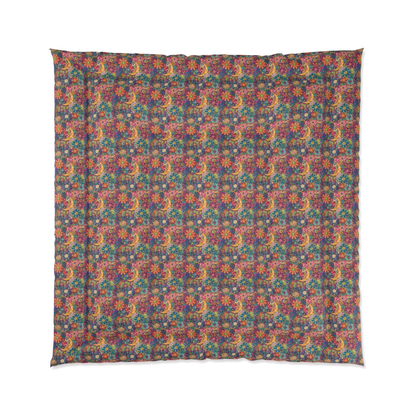 Vibrant Floral Comforter, Cozy Bedroom Blanket, Boho Bedding, Colorful Quilt, Perfect for Spring Decor, Great for Gifts