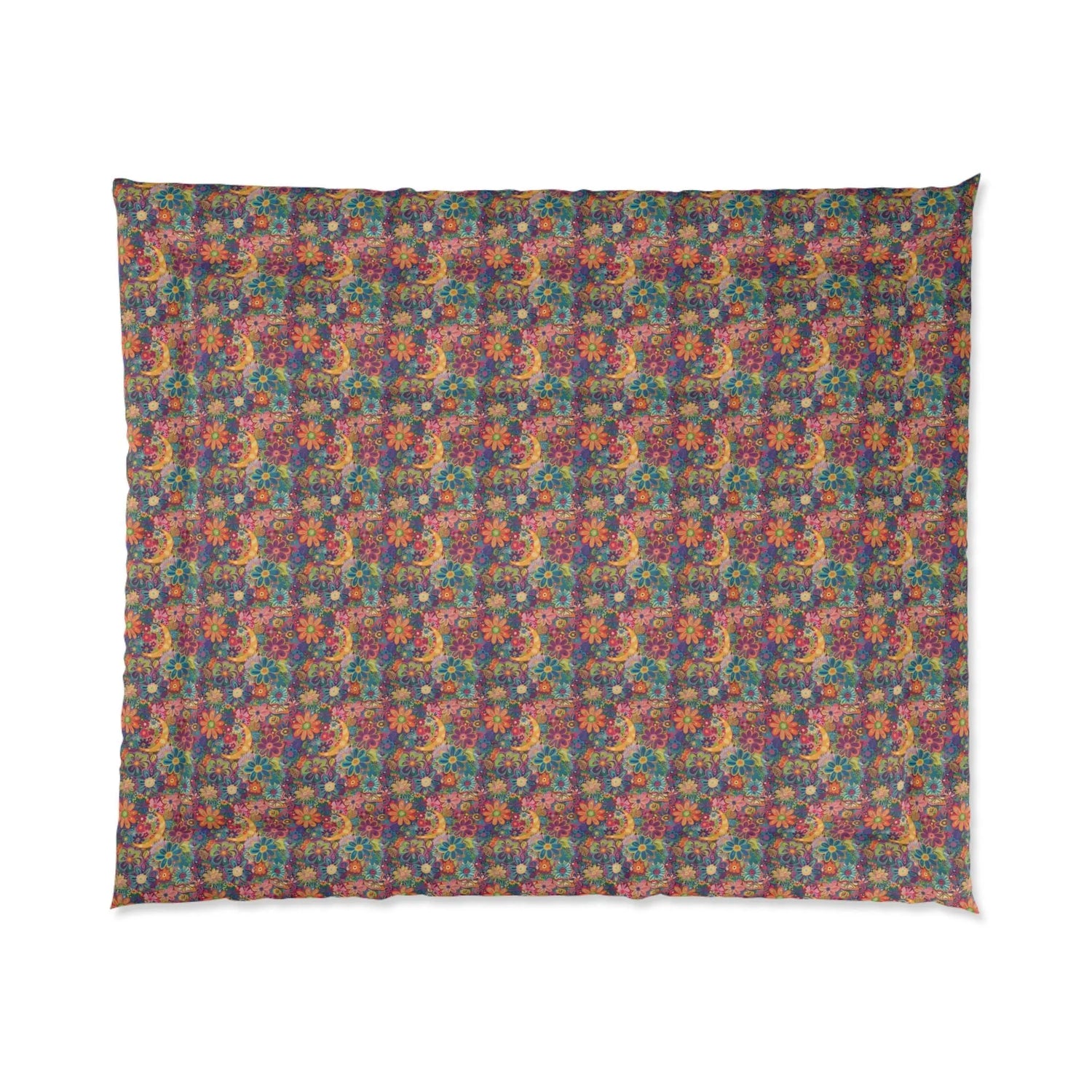 Vibrant Floral Comforter, Cozy Bedroom Blanket, Boho Bedding, Colorful Quilt, Perfect for Spring Decor, Great for Gifts