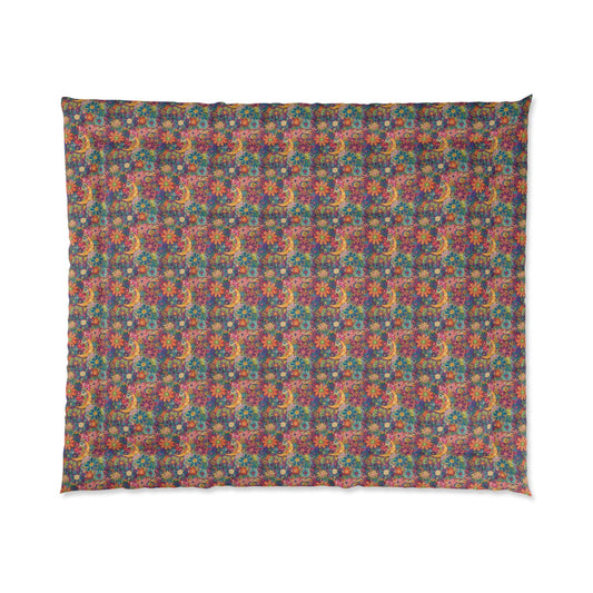 Vibrant Floral Comforter, Cozy Bedroom Blanket, Boho Bedding, Colorful Quilt, Perfect for Spring Decor, Great for Gifts