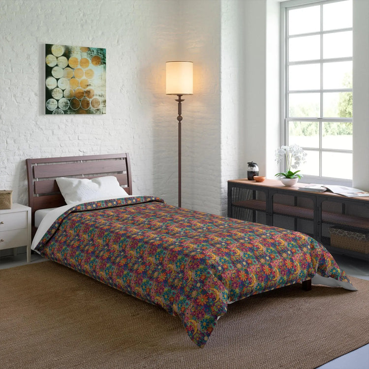 Vibrant Floral Comforter, Cozy Bedroom Blanket, Boho Bedding, Colorful Quilt, Perfect for Spring Decor, Great for Gifts