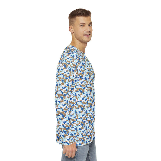 Camo Print Men's Long Sleeve Shirt, Casual Wear, Outdoor Adventure, Gift for Him, Everyday Comfort, Trendy Men's Fashion